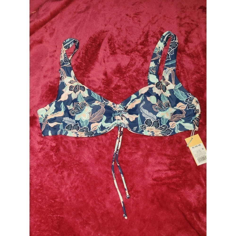 NWT Blue Floral Tropical Flower Bikini Top xl